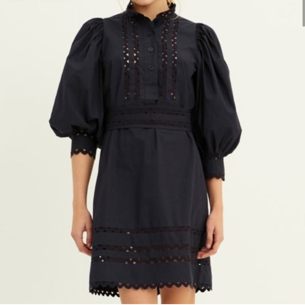 Antik Batik Mali Long Sleeve Button Lace Puff Sleeve Dress